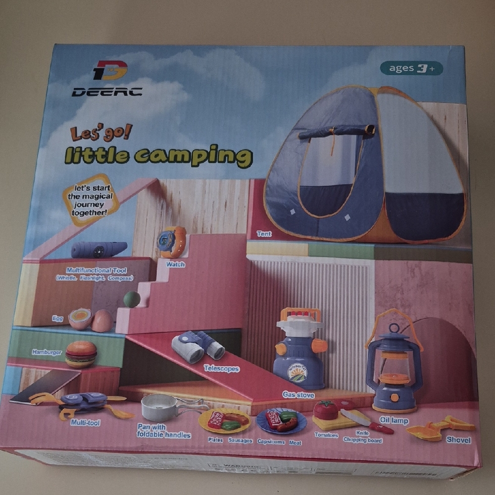 New Little Camping Playset - Blue & Orange Pretend Tent and Accessories